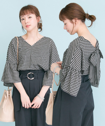 URBAN RESEARCH |  UR BACKリボンギンガムブラウス (シャツ/ブラウス)