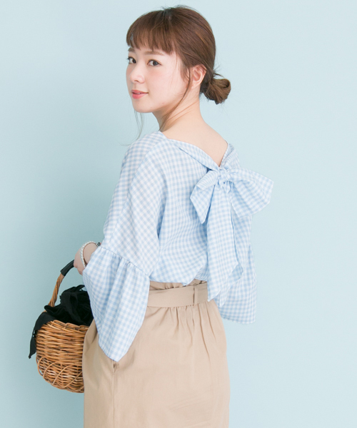 URBAN RESEARCH（アーバンリサーチ）の「 UR BACKリボンギンガムブラウス （シャツ/ブラウス・レディース・ブラック/サックスブルー/ベージュ・FREE）」の22枚目の写真