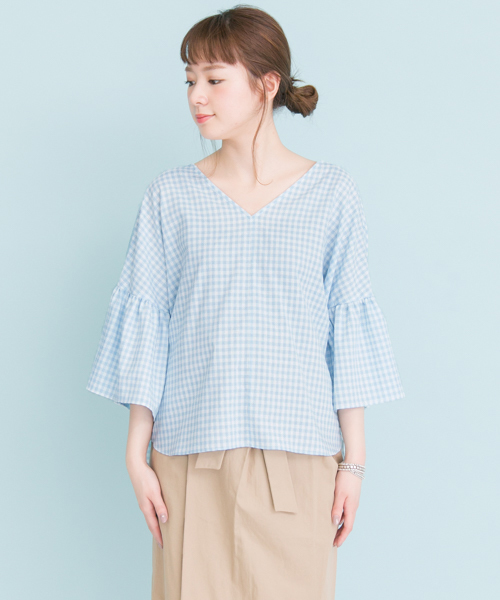 URBAN RESEARCH（アーバンリサーチ）の「 UR BACKリボンギンガムブラウス （シャツ/ブラウス・レディース・ブラック/サックスブルー/ベージュ・FREE）」の13枚目の写真