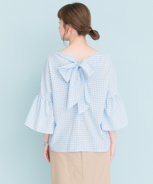 URBAN RESEARCH（アーバンリサーチ）の「 UR BACKリボンギンガムブラウス （シャツ/ブラウス・レディース・ブラック/サックスブルー/ベージュ・FREE）」の15枚目の写真