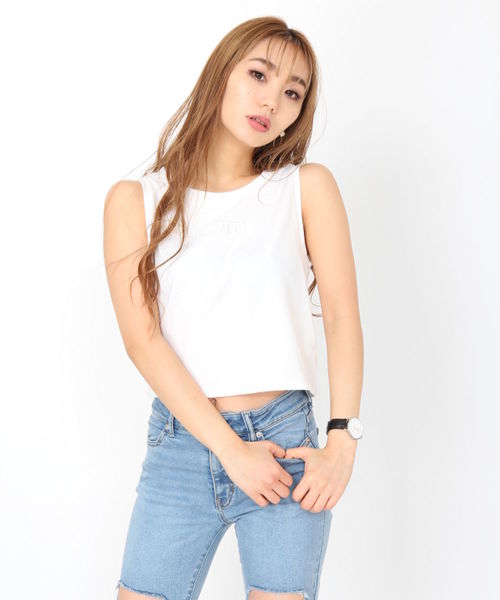 ENVYM（アンビー）の「クロップド刺繍タンク                               （タンクトップ・レディース・ホワイト/ブラック/ピンク/イエロー・FREE）」の2枚目の写真