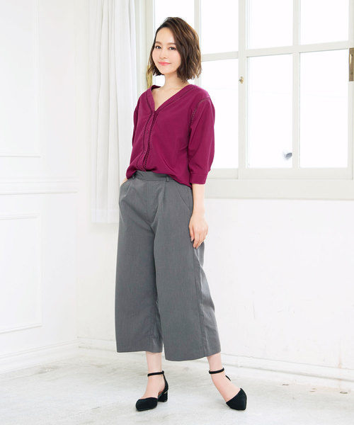 KOBE LETTUCE（コウベレタス）の「はしごレース前ボタンVネックシャツブラウス＊レディース/トップス[C3392]神戸レタス（シャツ/ブラウス・レディース・ブラック/ベージュ/オフホワイト/ピンク/ストライプ・FREE）」の20枚目の写真
