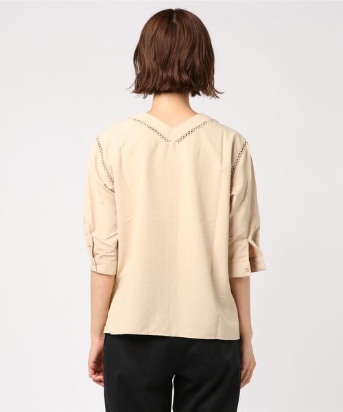 KOBE LETTUCE（コウベレタス）の「はしごレース前ボタンVネックシャツブラウス＊レディース/トップス[C3392]神戸レタス（シャツ/ブラウス・レディース・ブラック/ベージュ/オフホワイト/ピンク/ストライプ・FREE）」の7枚目の写真