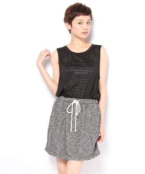 WHO'S WHO gallery（フーズフーギャラリー）の「シースルーボーダー切替ワンピース（ワンピース・レディース・ホワイト/モスグリーン/ブラック・FREE）」の15枚目の写真