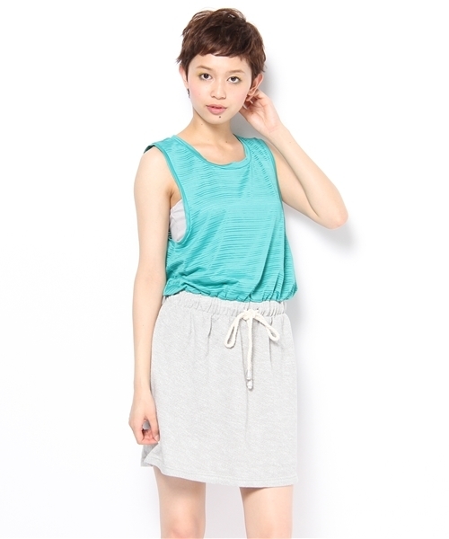 WHO'S WHO gallery（フーズフーギャラリー）の「シースルーボーダー切替ワンピース（ワンピース・レディース・ホワイト/モスグリーン/ブラック・FREE）」の13枚目の写真