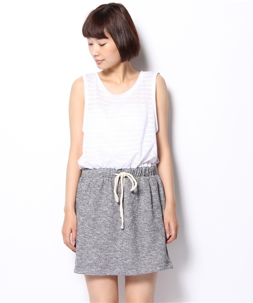 WHO'S WHO gallery（フーズフーギャラリー）の「シースルーボーダー切替ワンピース（ワンピース・レディース・ホワイト/モスグリーン/ブラック・FREE）」の4枚目の写真