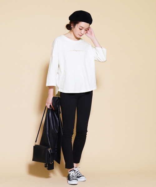 reca（レカ）の「ゆるっと大人可愛い◆刺繍ロゴＴシャツ（Tシャツ/カットソー・レディース・ホワイト/ブラック/ベージュ/グレー・FREE）」の11枚目の写真