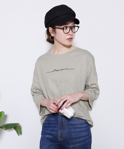 reca（レカ）の「ゆるっと大人可愛い◆刺繍ロゴＴシャツ（Tシャツ/カットソー・レディース・ホワイト/ブラック/ベージュ/グレー・FREE）」の15枚目の写真