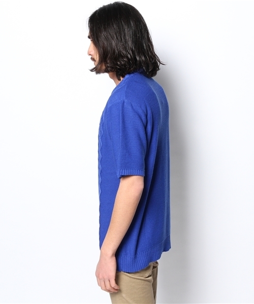 WEGO（ウィゴー）の「WEGO/ケーブル5分袖コットンニット（ニット/セーター・メンズ・オフホワイト/ブルー/ネイビー/ワイン/杢グレー/ケリー/ライトピンク/マスタード・MEDIUM/LARGE）」の11枚目の写真