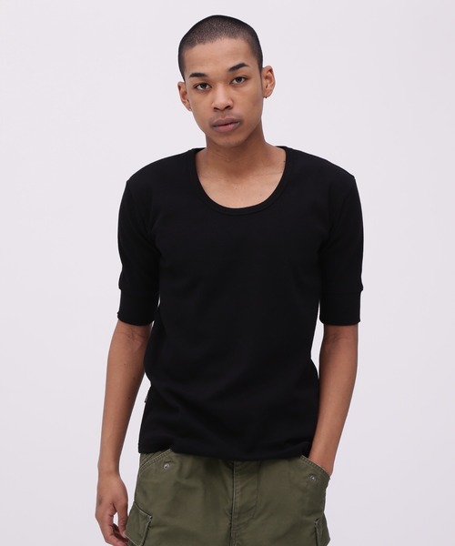 INVEL ALIVEN ブラック Uネック　Ｔシャツ　Ｌサイズ DAILY/デイリー》HALF SLEEVE U-NECK T-SHIRT / デイリー 五分袖