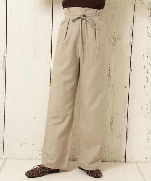 one after another NICE CLAUP（ワンアフターアナザーナイスクラップ）の「ハイウエストリネンワイドパンツ（その他パンツ・レディース・ベージュ/ブラウン/イエロー/アイボリー・FREE）」の4枚目の写真