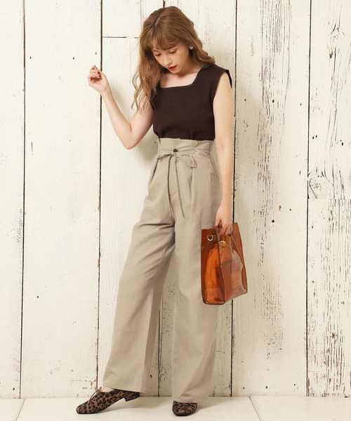 one after another NICE CLAUP（ワンアフターアナザーナイスクラップ）の「ハイウエストリネンワイドパンツ（その他パンツ・レディース・ベージュ/ブラウン/イエロー/アイボリー・FREE）」の6枚目の写真