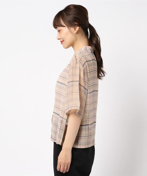 PUNYUS（プニュズ）の「ショート丈シフォンチェックシャツ（シャツ/ブラウス・レディース・ベージュ/ブラック・1/2/3/4）」の8枚目の写真