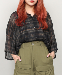 PUNYUS | ショート丈シフォンチェックシャツ(シャツ/ブラウス)