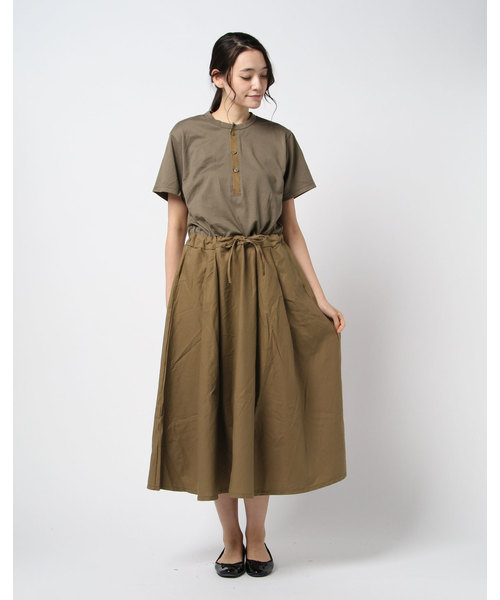 OLD BETTY'S（オールドベティーズ）の「Henley-neck Volume One-piece/ヘンリーネック ヴォリューム ドッキング アンサンブル ワンピース（ワンピース・レディース・チャコールグレー/ブラック/モカ・FREE）」の8枚目の写真