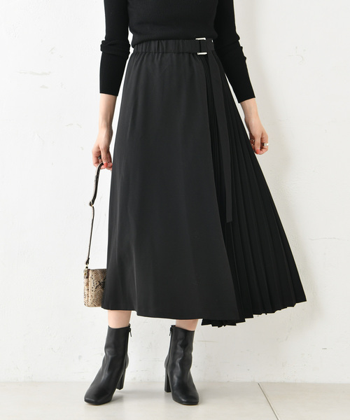 DouDou（ドゥドゥ）の「プリーツ切替スカート（スカート・レディース・ブラック/ベージュ/キャメル・36/38）」の2枚目の写真