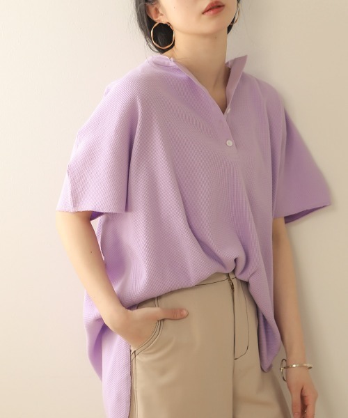 Bab（バブ）の「【WEB限定】抜け衿ワッフルチュニック（チュニック・レディース・ベージュ/ブラック/オフホワイト/パープル・FREE）」の4枚目の写真