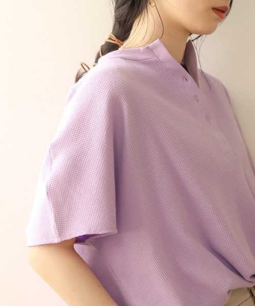 Bab（バブ）の「【WEB限定】抜け衿ワッフルチュニック（チュニック・レディース・ベージュ/ブラック/オフホワイト/パープル・FREE）」の6枚目の写真