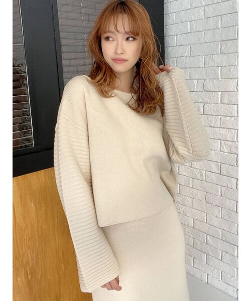 RESEXXY（リゼクシー）の「オーバーデザインニットトップス【セットアップ着用可能】（ニット/セーター・レディース・ブラック/オフホワイト/ピンク・FREE）」の2枚目の写真