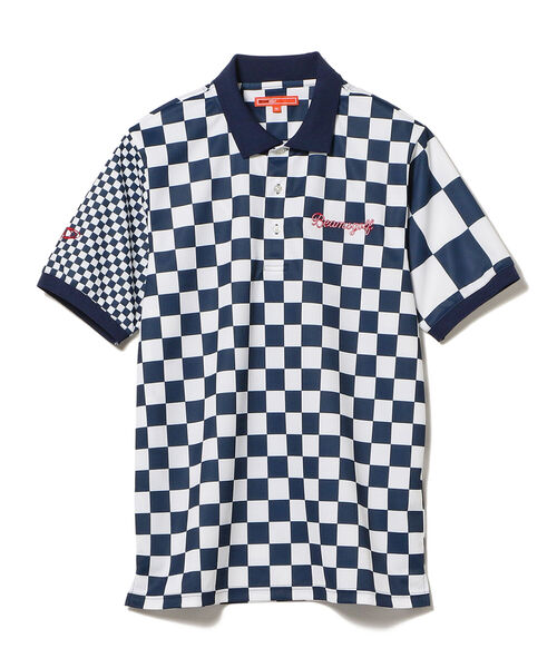 未使用品　ビームスゴルフ　チェッカーフラッグ　クレイジーパターン　半袖ポロシャツ BEAMS GOLF（ビームスゴルフ）の「BEAMS GOLF ORANGE LABEL