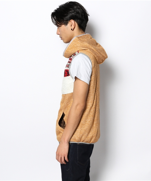 チャイハネ（チャイハネ）の「ジャガードフユベスト（ダウンベスト・メンズ・グリーン/レッド/イエロー・FREE）」の5枚目の写真