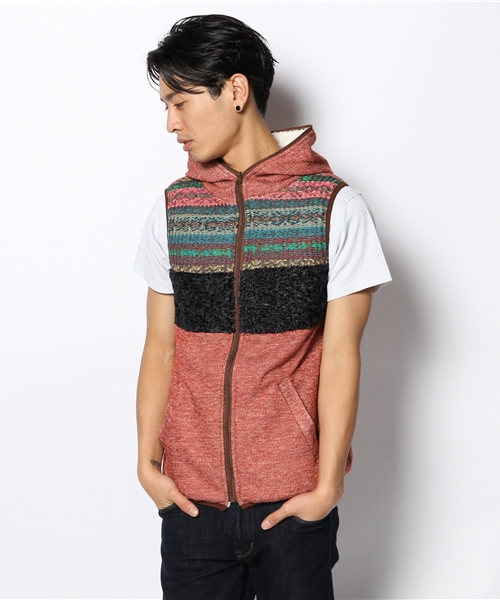 チャイハネ（チャイハネ）の「ジャガードフユベスト（ダウンベスト・メンズ・グリーン/レッド/イエロー・FREE）」の15枚目の写真