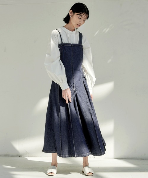 EMMA（EMMA CLOTHES）（エマ）の「【EMMA】デニムカツラギタックジャンスカワンピース（ワンピース・レディース・ホワイト/ネイビー/ブルー・FREE）」の9枚目の写真