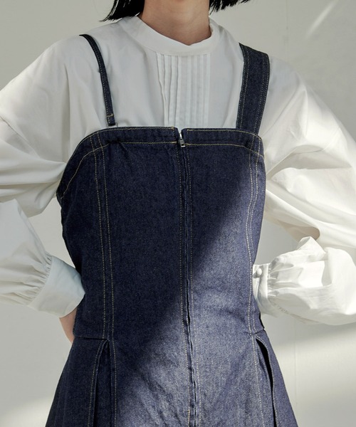 EMMA（EMMA CLOTHES）（エマ）の「【EMMA】デニムカツラギタックジャンスカワンピース（ワンピース・レディース・ホワイト/ネイビー/ブルー・FREE）」の12枚目の写真