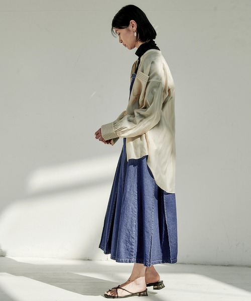 EMMA（EMMA CLOTHES）（エマ）の「【EMMA】デニムカツラギタックジャンスカワンピース（ワンピース・レディース・ホワイト/ネイビー/ブルー・FREE）」の8枚目の写真