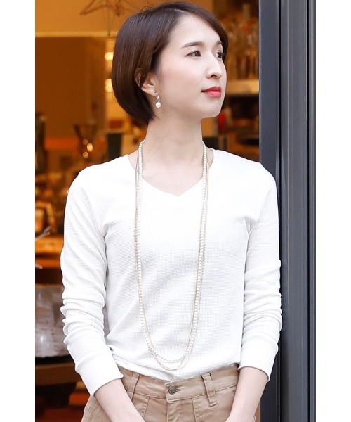 ElegChic（エレグシック）の「コットン ロング Tシャツ 長袖 （Tシャツ/カットソー・レディース・グレー/ホワイト/カーキ/ネイビー/ブラック・M/L/XL/XXL/4L）」の12枚目の写真