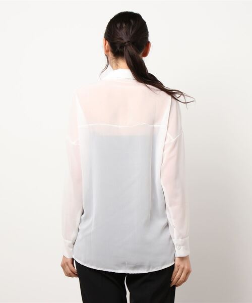 おしゃれスタ（オシャレスタ）の「シアー素材ゆったりシルエット透けブラウス（シャツ/ブラウス・レディース・ホワイト・S/M/L/XL）」の8枚目の写真