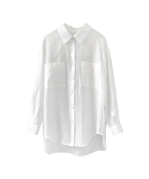 おしゃれスタ（オシャレスタ）の「シアー素材ゆったりシルエット透けブラウス（シャツ/ブラウス・レディース・ホワイト・S/M/L/XL）」の3枚目の写真