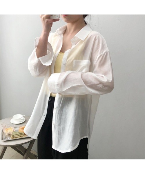 おしゃれスタ（オシャレスタ）の「シアー素材ゆったりシルエット透けブラウス（シャツ/ブラウス・レディース・ホワイト・S/M/L/XL）」の4枚目の写真