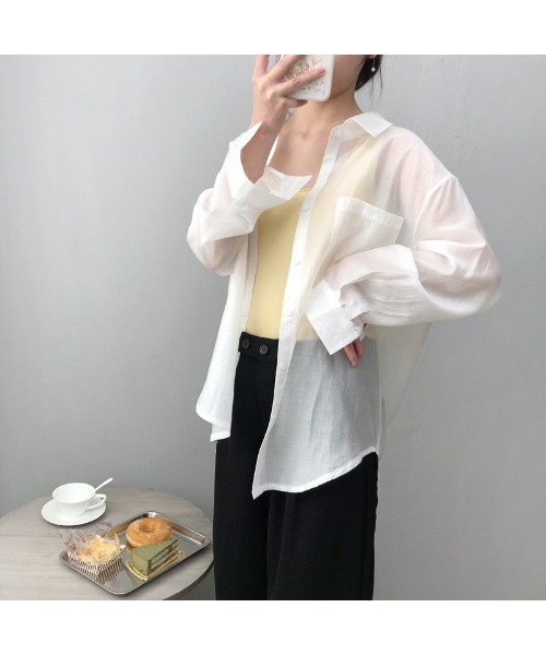 おしゃれスタ（オシャレスタ）の「シアー素材ゆったりシルエット透けブラウス（シャツ/ブラウス・レディース・ホワイト・S/M/L/XL）」の7枚目の写真
