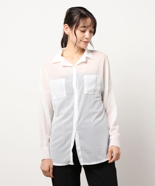 おしゃれスタ（オシャレスタ）の「シアー素材ゆったりシルエット透けブラウス（シャツ/ブラウス・レディース・ホワイト・S/M/L/XL）」の9枚目の写真