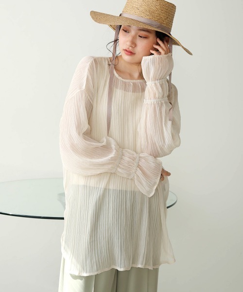 Bab(バブ)の「【WEB限定】前後2wayウェーブプリーツトップス(シャツ/ブラウス・レディース・ライム/ホワイト系その他/キャメル・38)」の9枚目の写真