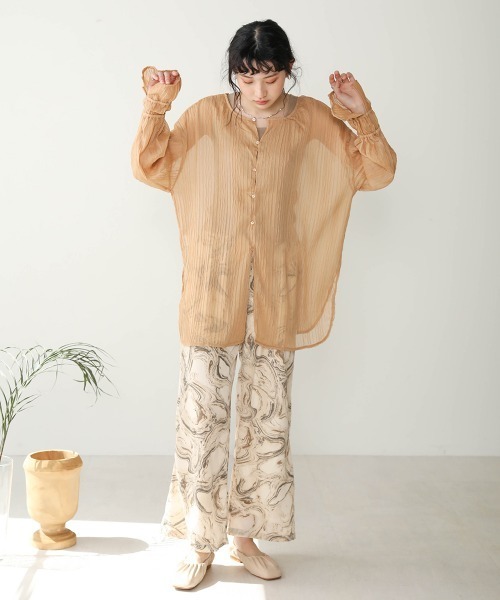 Bab(バブ)の「【WEB限定】前後2wayウェーブプリーツトップス(シャツ/ブラウス・レディース・ライム/ホワイト系その他/キャメル・38)」の8枚目の写真