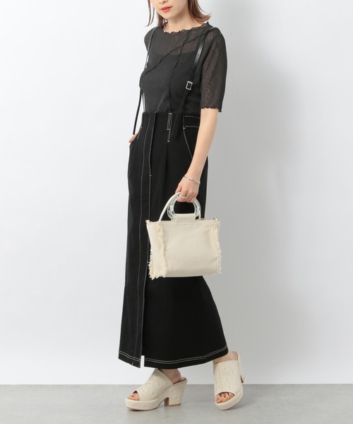 Heather（ヘザー）の「フロントスリットサスツキＩラインスカート　947724（スカート・レディース・ブラック/ベージュ・FREE）」の3枚目の写真