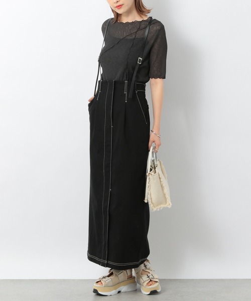 Heather（ヘザー）の「フロントスリットサスツキＩラインスカート　947724（スカート・レディース・ブラック/ベージュ・FREE）」の4枚目の写真