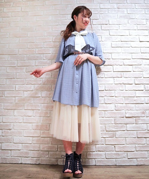 axes femme(アクシーズファム)の「ケープデザインワンピース(チュニック・レディース・ホワイト/ブラック/サックスブルー/グリーン・MEDIUM)」の4枚目の写真