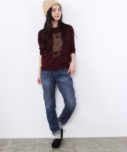 coen(コーエン)の「クマちゃんモチーフニットプルオーバー(ニット/セーター・レディース・ネイビー/ワイン・LARGE/MEDIUM)」の5枚目の写真