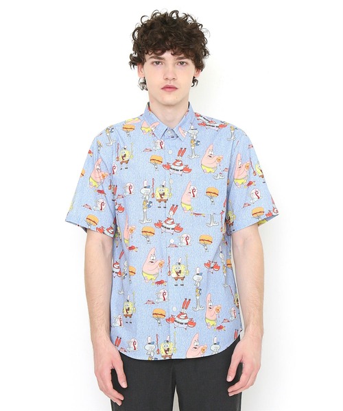 Design Tshirts Store graniph（デザイン　ティーシャツ　ストア　グラニフ）の「フレンズ パターン(スポンジ・ボブ)｜コラボ半袖シャツ（シャツ/ブラウス・メンズ・ライトブルー・SMALL/MEDIUM/LARGE）」の9枚目の写真