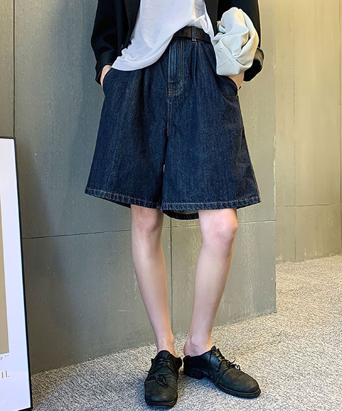 me+em select(ミームセレクト)の「★ハイウエストデニムバミューダパンツ(デニムパンツ・レディース・ブルー/ネイビー・LARGE/MEDIUM)」の4枚目の写真