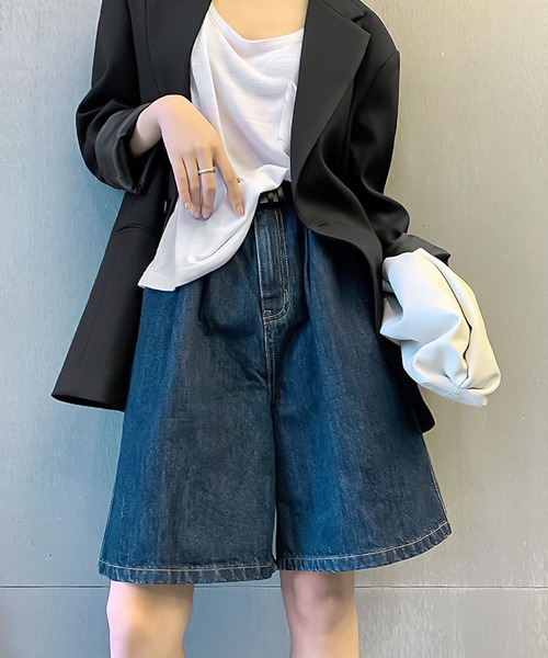 me+em select(ミームセレクト)の「★ハイウエストデニムバミューダパンツ(デニムパンツ・レディース・ブルー/ネイビー・LARGE/MEDIUM)」の22枚目の写真