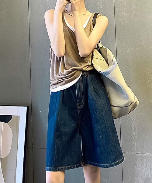 me+em select(ミームセレクト)の「★ハイウエストデニムバミューダパンツ(デニムパンツ・レディース・ブルー/ネイビー・LARGE/MEDIUM)」の17枚目の写真