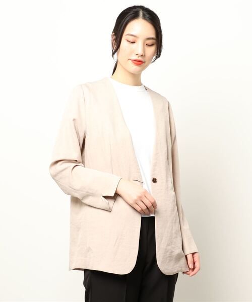 abahouse mavie（アバハウスマヴィ）の「ecru　ヴィンテージツイルノーカラージャケット（ノーカラージャケット・レディース・ベージュ/ブラウン/サックスブルー・フリー）」の3枚目の写真