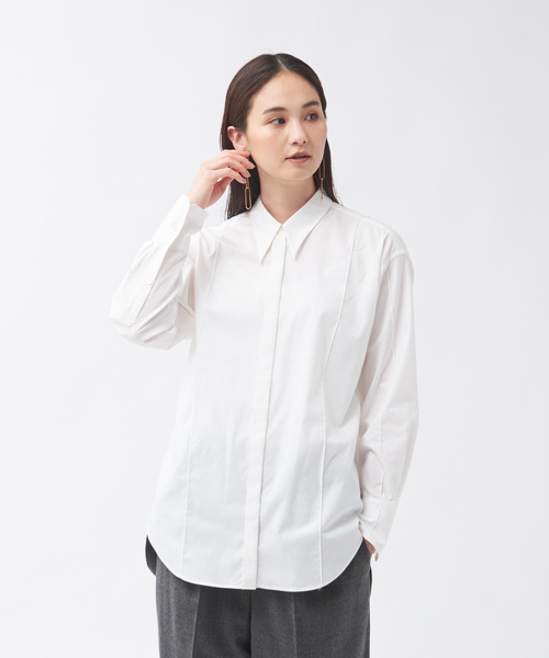 qualite（カリテ）の「ロングポイントシャツ（シャツ/ブラウス・レディース・オフホワイト/ブルー・フリー）」の3枚目の写真