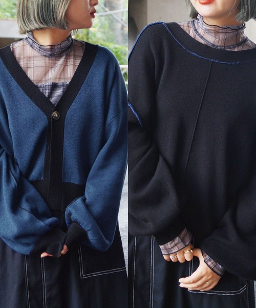 179/WG（イチナナキュウダブルジー）の「<4way>リバーシブルカーディガン（カーディガン/ボレロ・レディース・ブルー/オレンジ/チャコールグレー・FREE）」の2枚目の写真