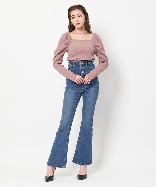 SPIRALGIRL(スパイラルガール)の「スクエアネックパワショルリブトップス(Tシャツ/カットソー・レディース・ブラック/オフホワイト/モカ・FREE)」の10枚目の写真