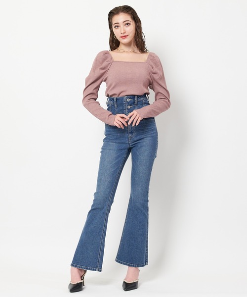 SPIRALGIRL(スパイラルガール)の「スクエアネックパワショルリブトップス(Tシャツ/カットソー・レディース・ブラック/オフホワイト/モカ・FREE)」の13枚目の写真
